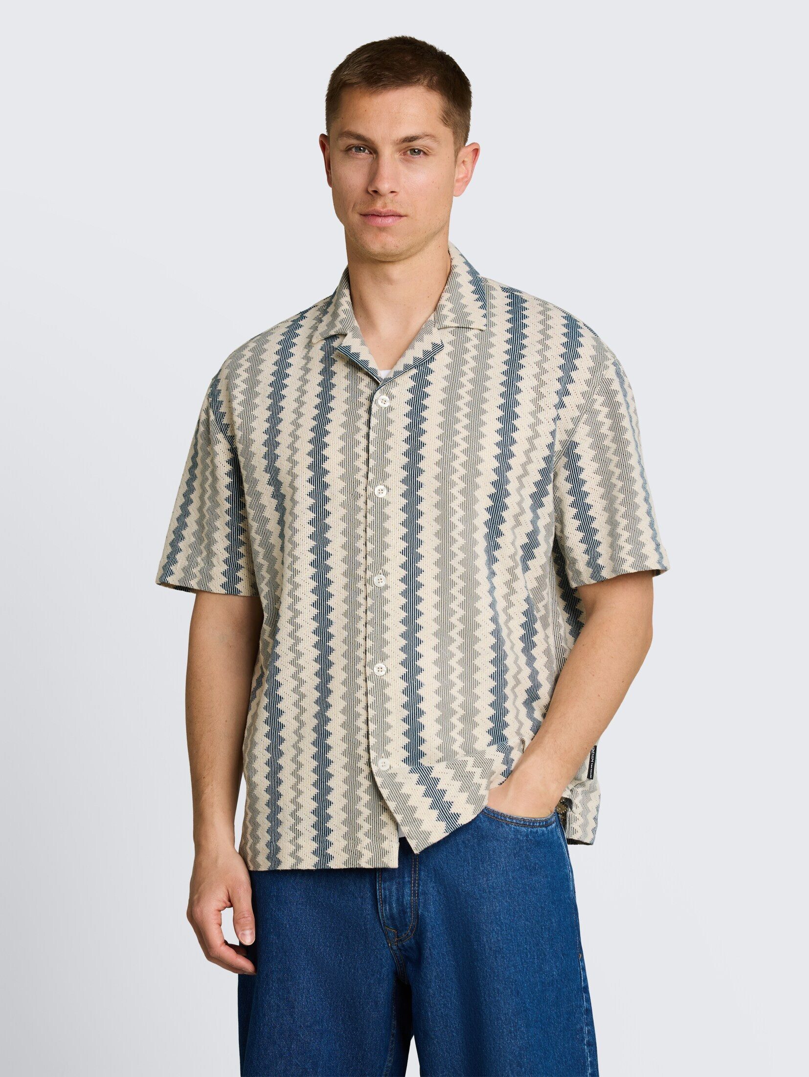 TOM TAILOR Denim Kurzarmhemd Blusen & Shirts Loose Fit Resort Kurzarmhemd in Häkel-Optik