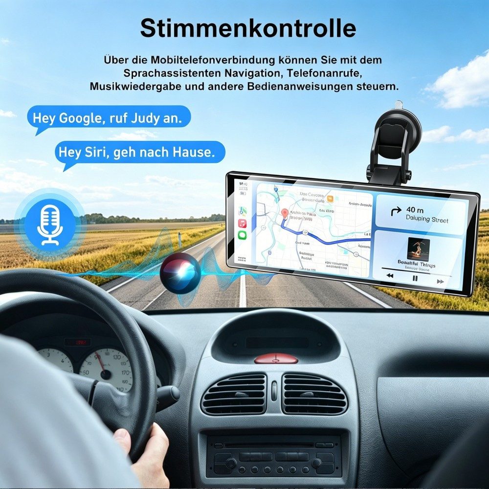 ESSGOO 4K 11.3'' Wireless Carplay Android Auto Dashcam mit Rückfahrkamera GPS Navigationsgerät (Apple Carplay Android Auto GPS Navi WIFI BT EQ)