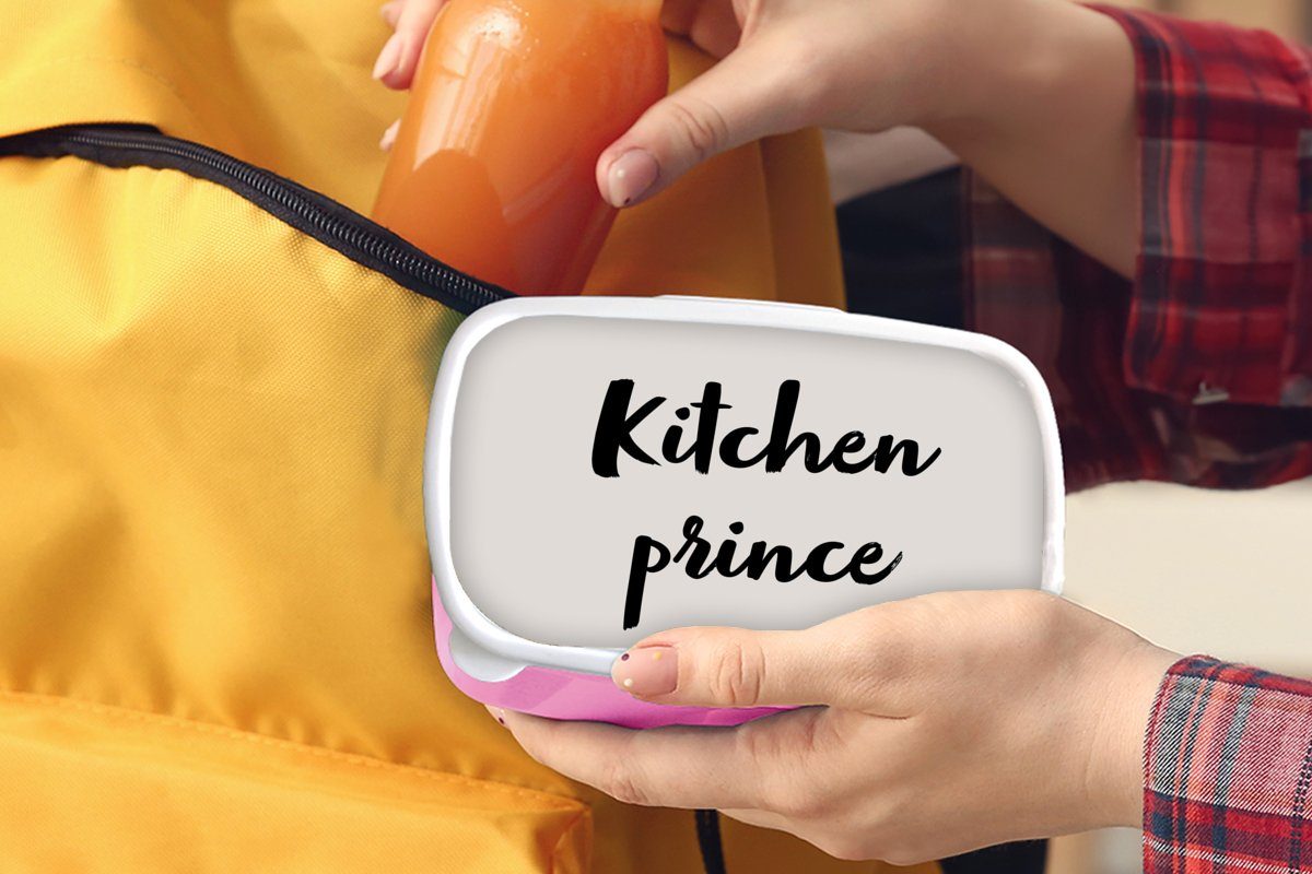 MuchoWow Lunchbox - Koch Küchenprinz Kinder, Snackbox, - Mädchen, Erwachsene, - für - Kunststoff, Brotdose rosa Kunststoff Zitate Sprichwörter Kochen, (2-tlg), Brotbox