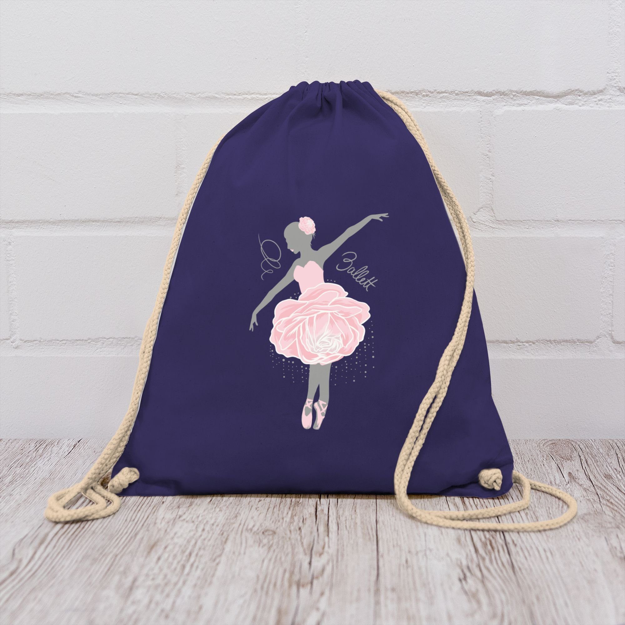 Shirtracer Turnbeutel Ballerina - grau/rosa, Kinder Sport Kleidung