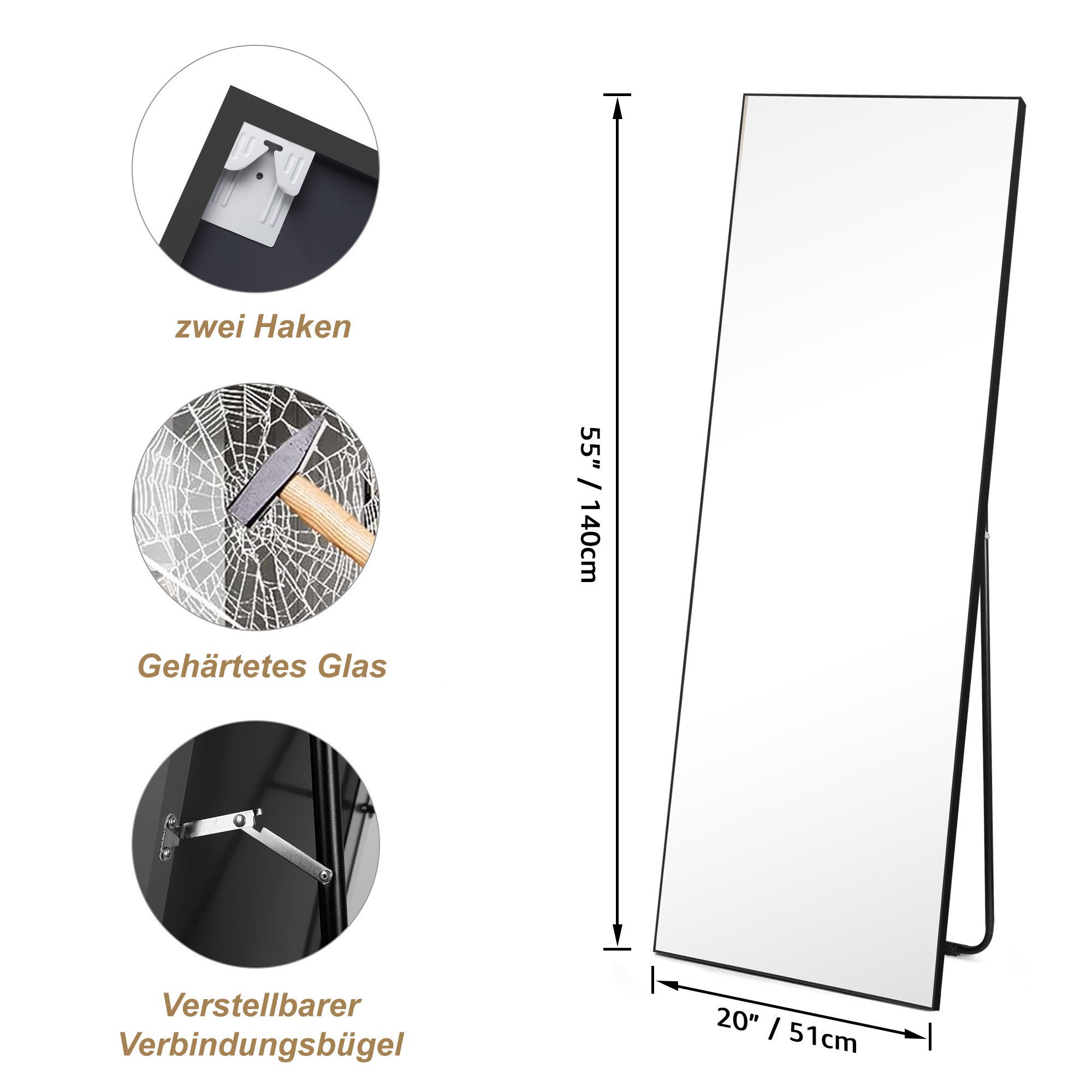 HORLIMER Ganzkörperspiegel Flexibler Standspiegel Wandspiegel, Klare Sicht, günstig online kaufen
