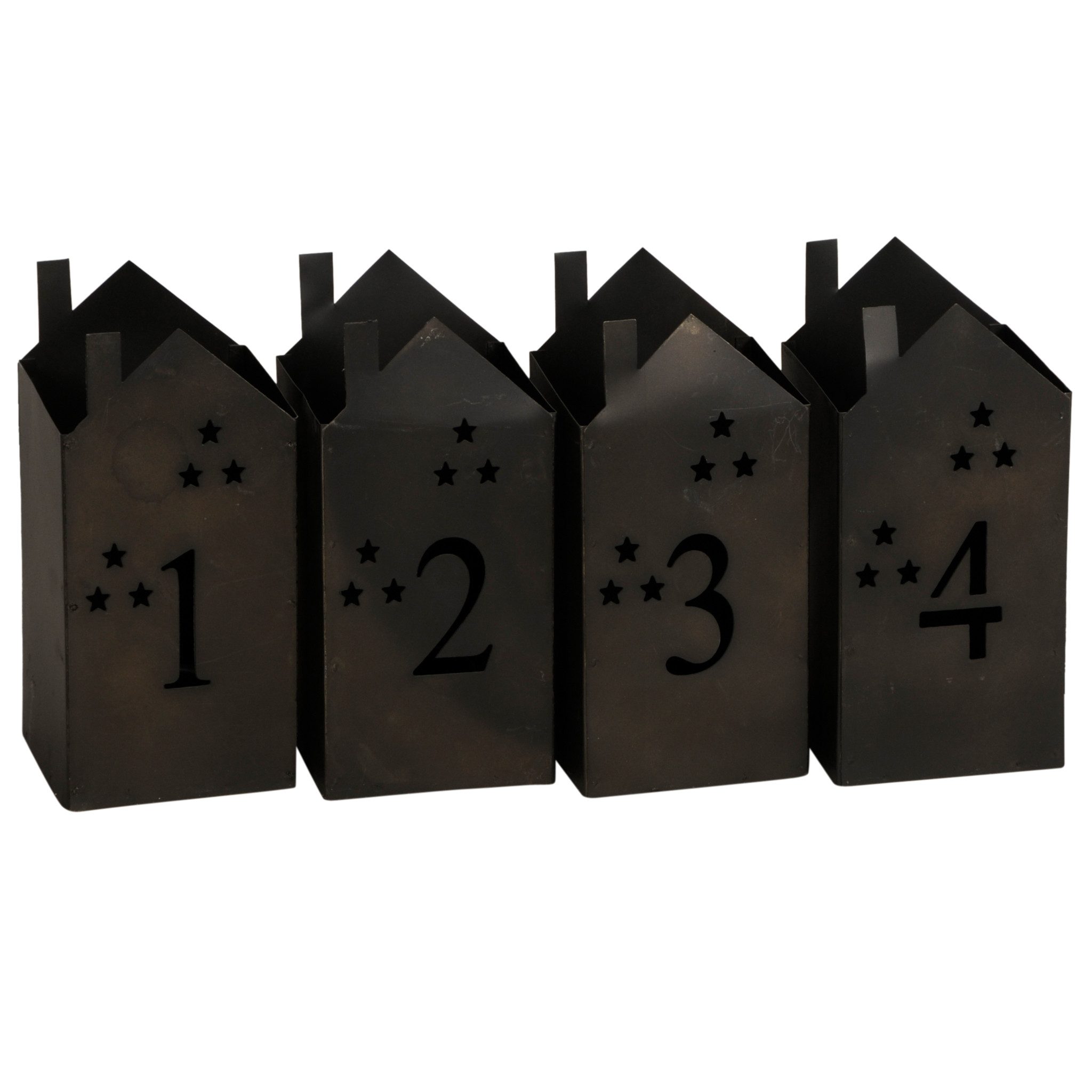matches21 HOME & HOBBY Kerzenhalter Windlichter Adventskerzen, in 7,5x16 cm, Eisen Lichthäuser Schwarz (4 St), Weihnachtsdeko für Innen als Adventskranz