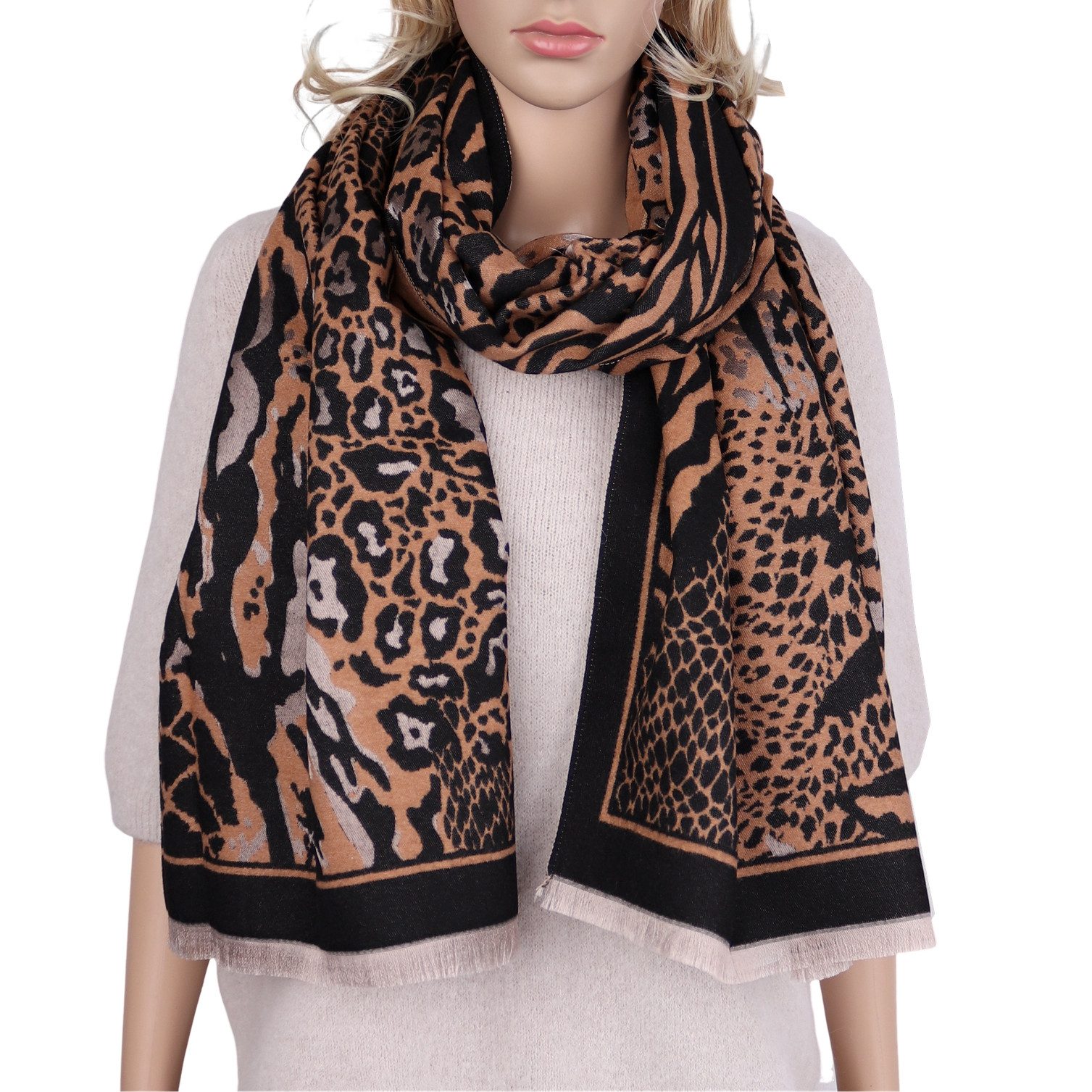 Modeschal weicher und warmer Schal Leopard Muster, 65 x180cm