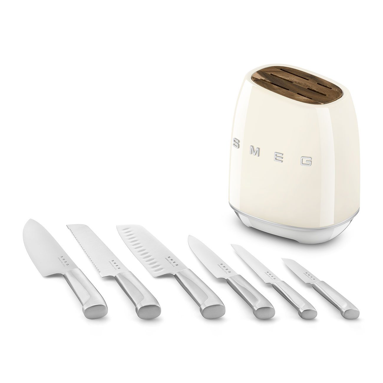 Smeg Messerblock KBSF0 aus Edelstahl mit Koch-, Allzweck- & Gemüsemesser