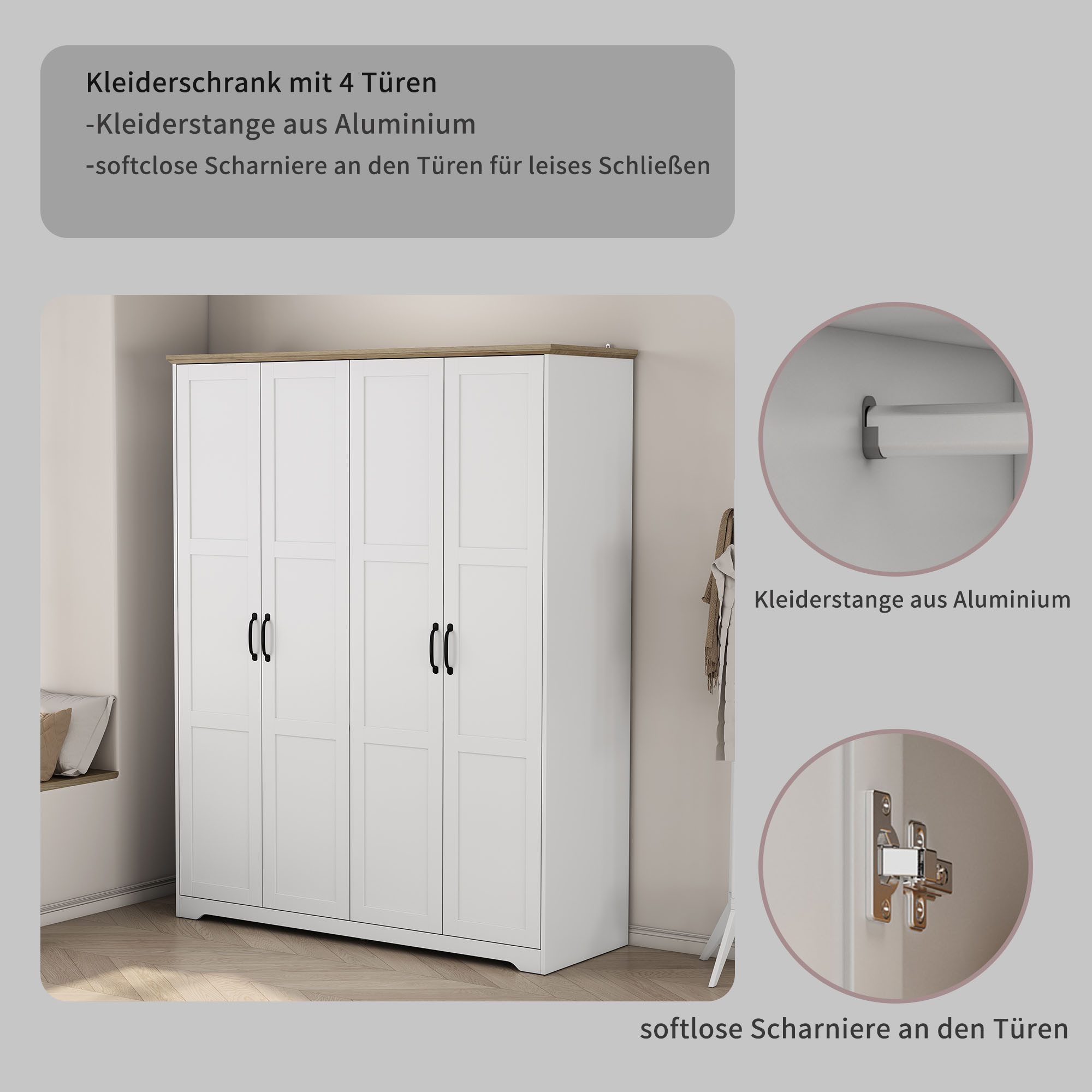 OTTO home Kleiderschrank Emmilia Schrank Schlafzimmerschrank im Landhaus Design (Mit vielen Einlegeböden und Softclose Türen) Landhaus Schrank mit 4 Türen Breite 151,1cm Höhe 2m