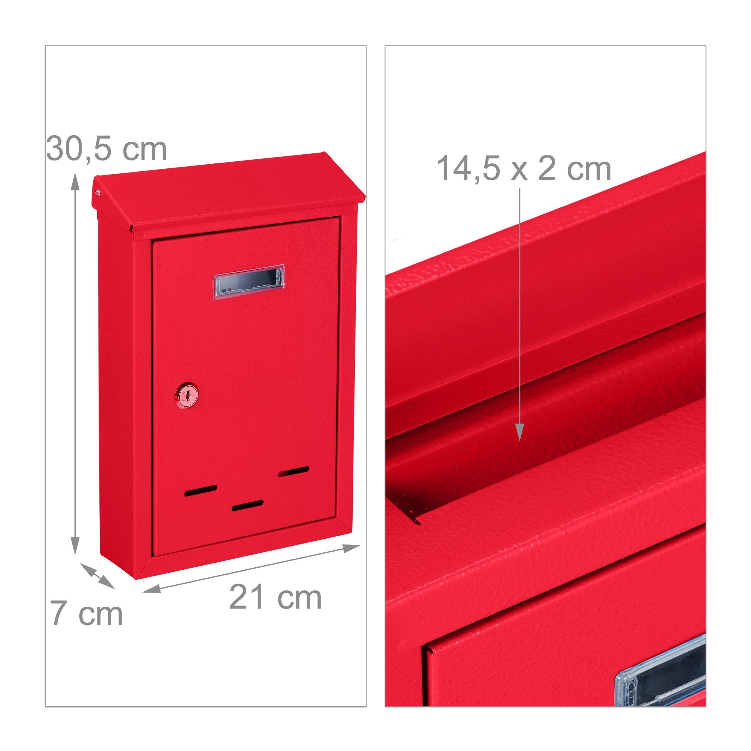 relaxdays Briefkasten mit Namensschild, rot
