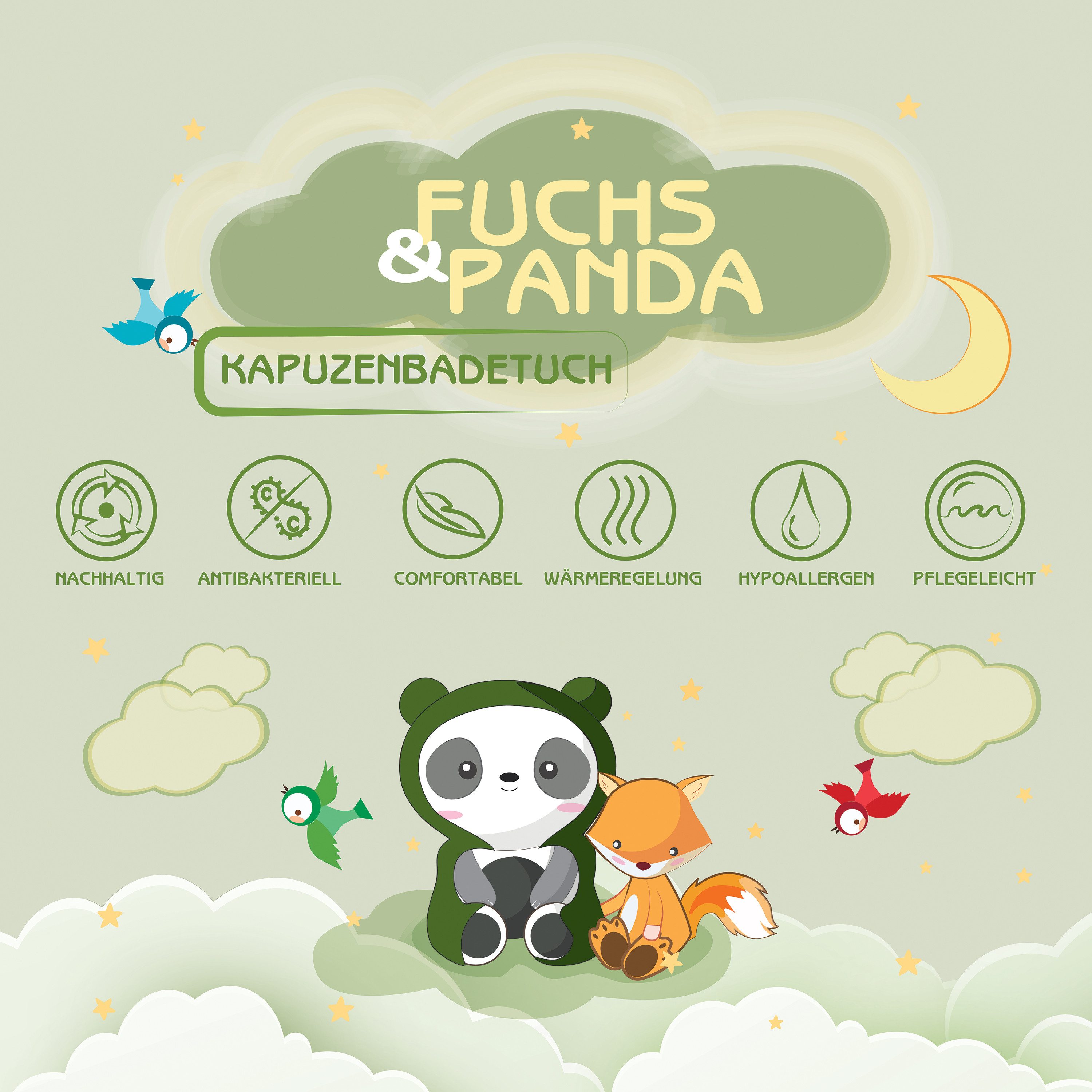Fuchs & Panda Kapuzenhandtuch Kapuzenhandtuch Baby EXTRA dick, warm & weich aus 100% Bambus, 100% Bambus: Antimikrobiell, Atmungsaktiv, Hypoallergen, Superweich