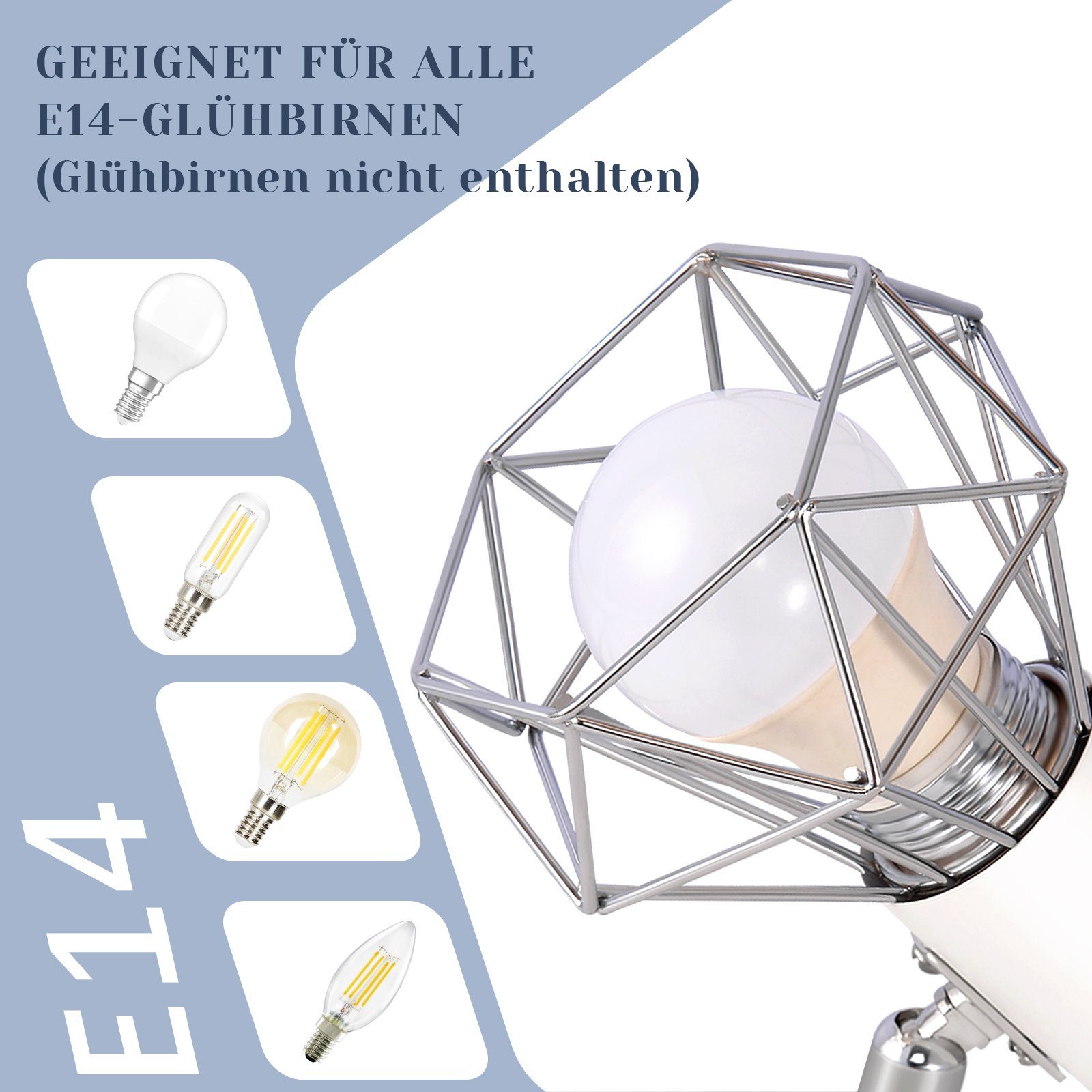 ZMH Schwenkbar Deckenspots 3/4 integriert, - Weiß/Schwarz E14 LED Schwenkbar, Deckenleuchte Flur, fest Flammig Retro