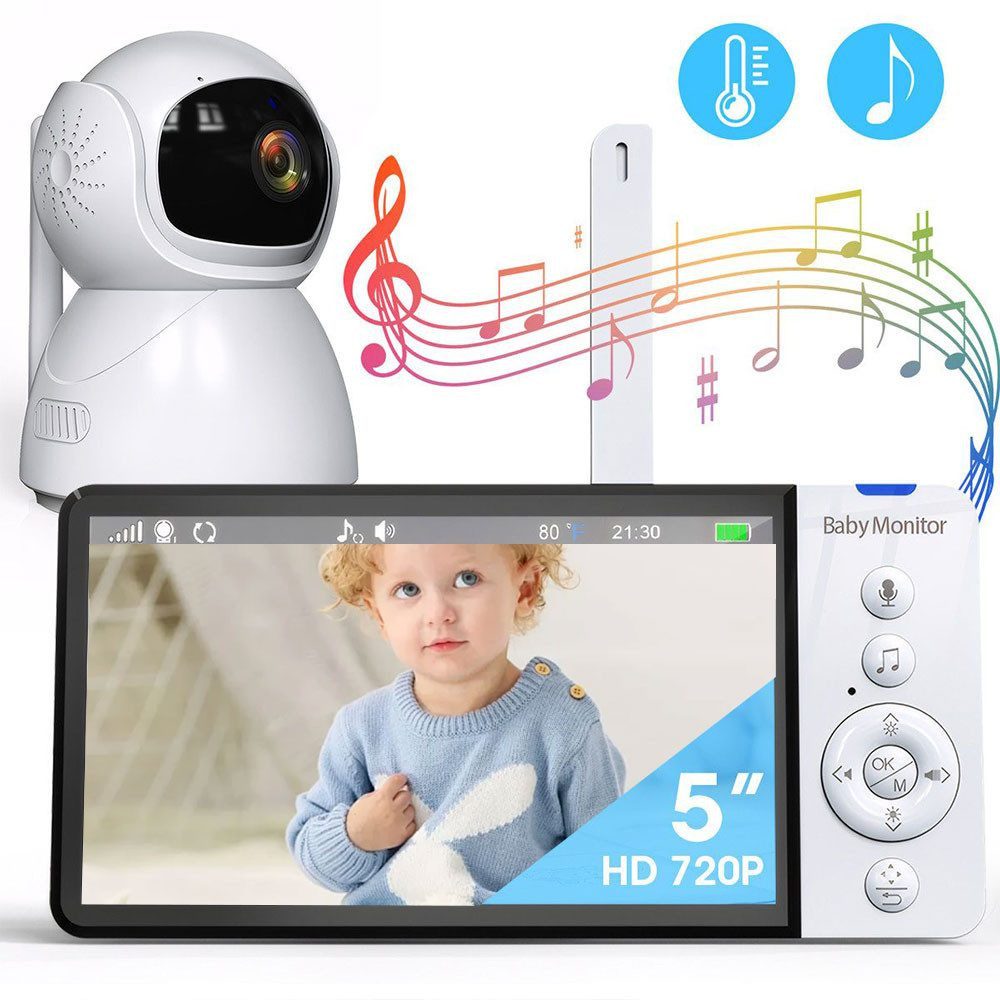 Babyphone 5 Zoll 720p Babyphone mit Kamera Zwei-Wege-Audio und Schlaflieder