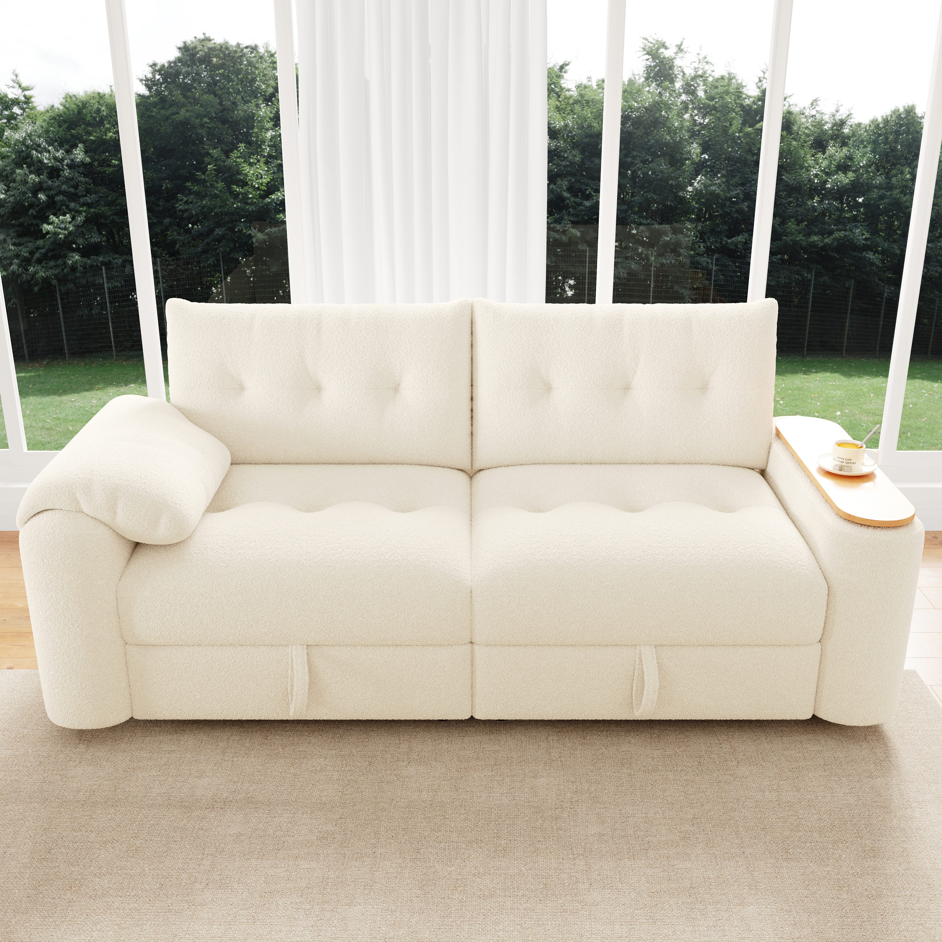 OKWISH Schlafsofa 207,5x80x87 cm mit Teddyplüsch und Stauraum, drehbarem Tisch, Set 1 Teile, platzsparende Schlafcouch für Apartment, Wohnzimmer