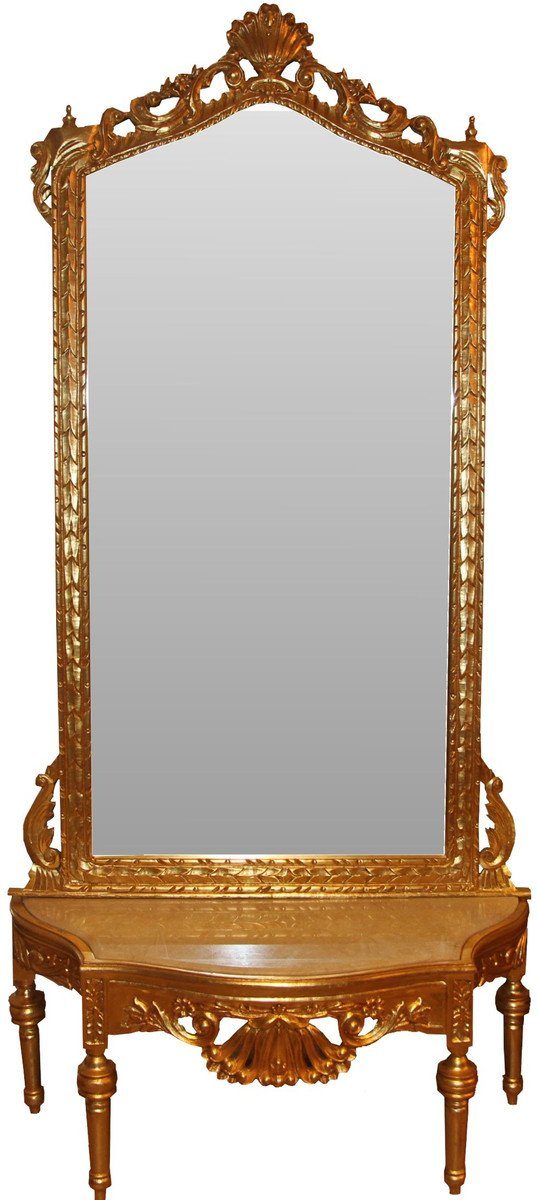 mit Gold Antik schönen Look auf Barock Mod6 Garderobenkonsole und Spiegelglas mit Padrino dem - Barockspiegel Marmorplatte - Barock Spiegelkonsole Verzierungen Casa