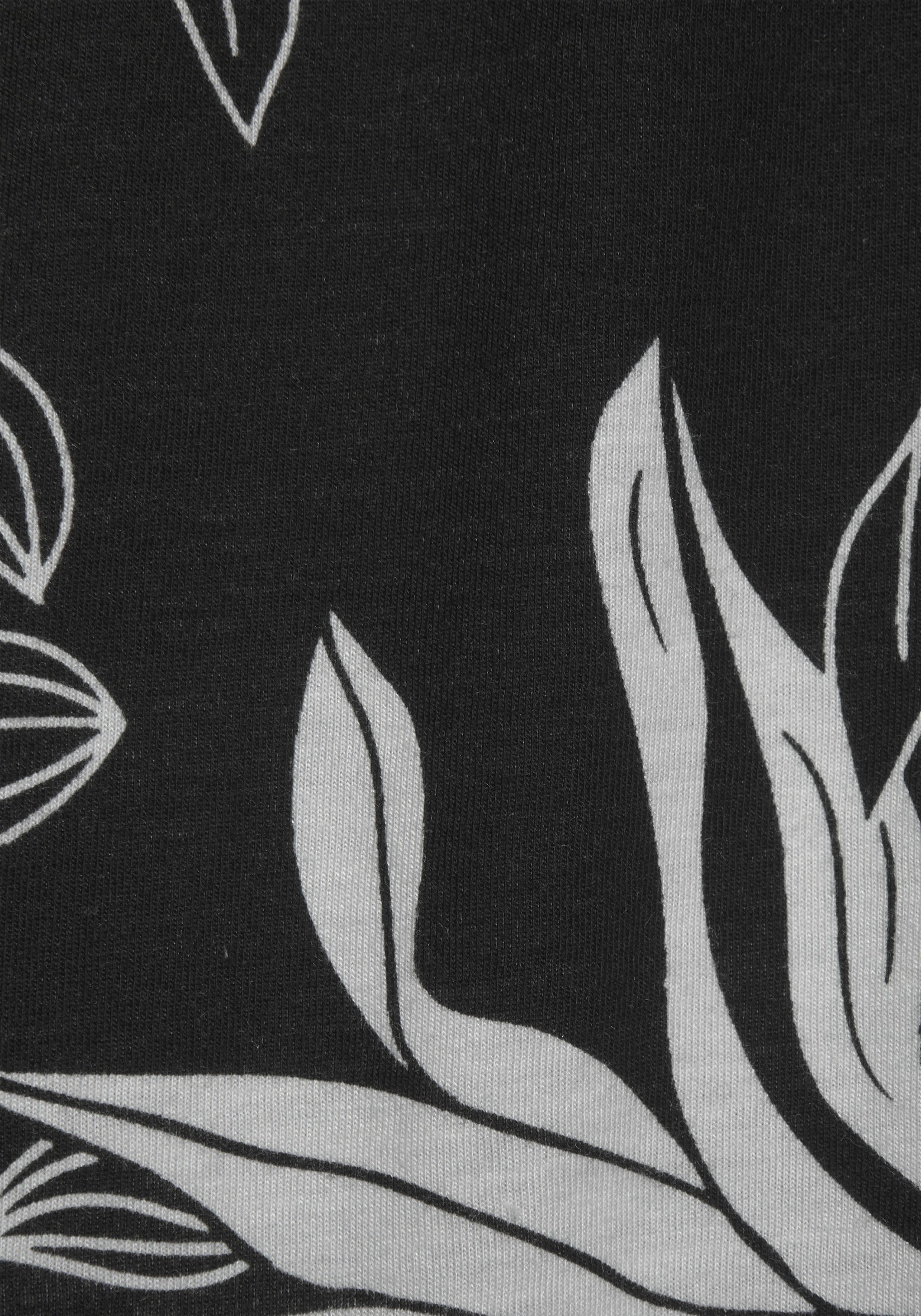 Kimono, LASCANA Gürtel, Druck floralem Kurzform, Kimono-Kragen, mit Single-Jersey, schwarz