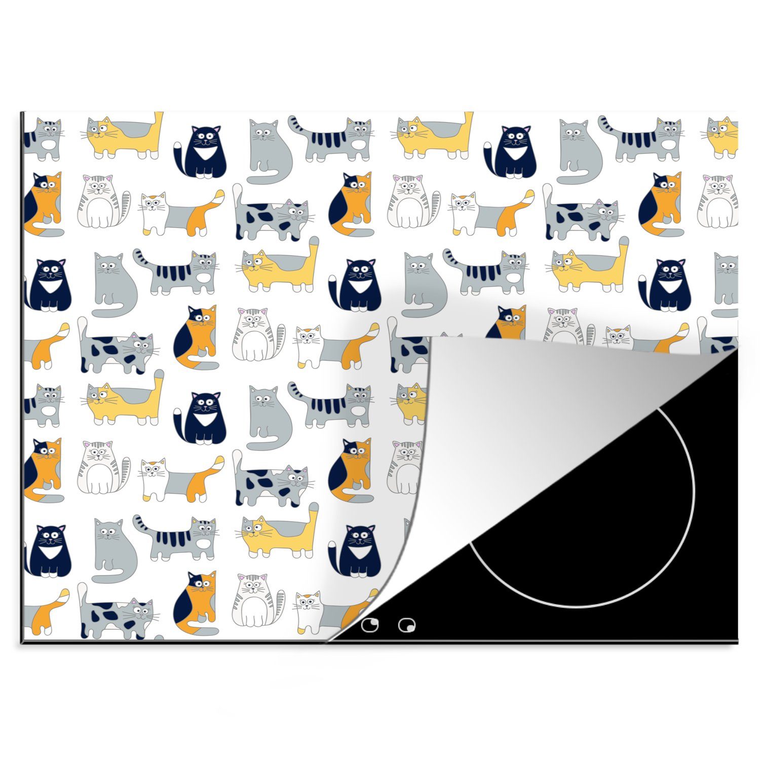 MuchoWow Herdblende-/Abdeckplatte Muster - Katze - Kater - Jungen - Mädchen - Kinder - Kind, Vinyl, (1 tlg), 60x52 cm, Mobile Arbeitsfläche nutzbar, Ceranfeldabdeckung