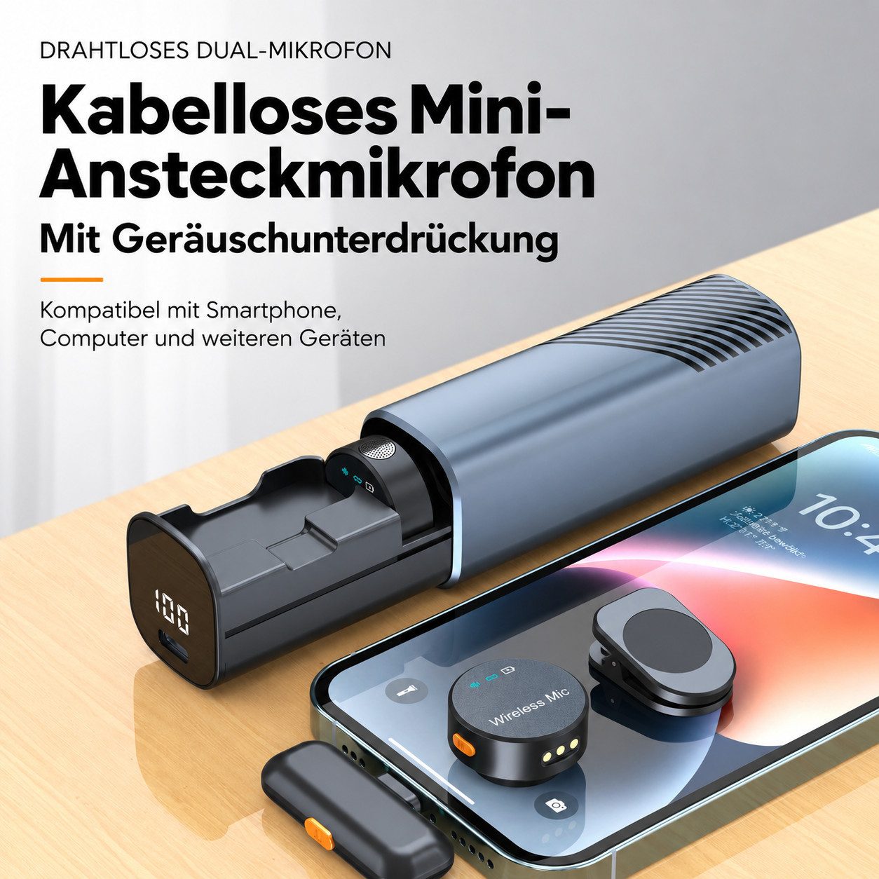 Toomoke Mikrofon Drahtloses Lavaliermikrofon Mikrofon für Kamera, iPhone Android,Kamera (Eins-zu-Zwei Funk-Lavalier-Mikrofon für Livestream & Vlog), DSP Doppel-Rauschunterdrückung für saubere Aufnahmen