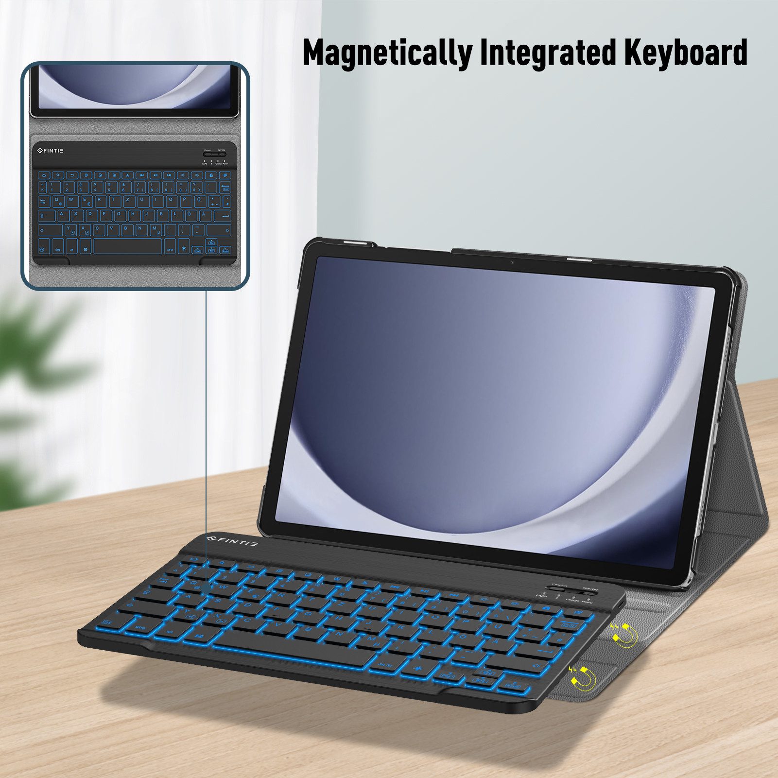 Fintie Hülle für Samsung Galaxy Tab A9 Plus 11 Zoll 2023 SM-X210/X216/X218 Tablet-Tastatur (Cover mit Abnehmbarer QWERTZ Layout Hintergrundbeleuchtung Tastatur)