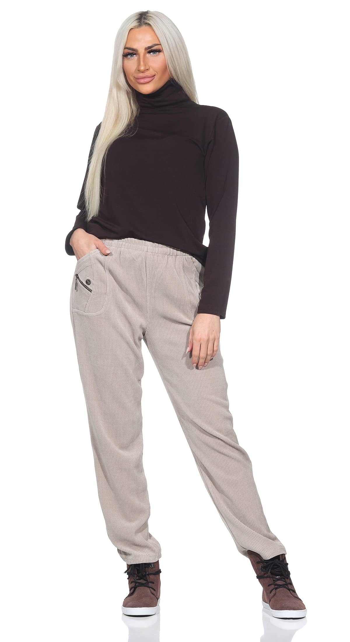 Cordhose Damen Cordhose Kurzgröße Stoffhose bqueme Schlupfhose Übergangshose
