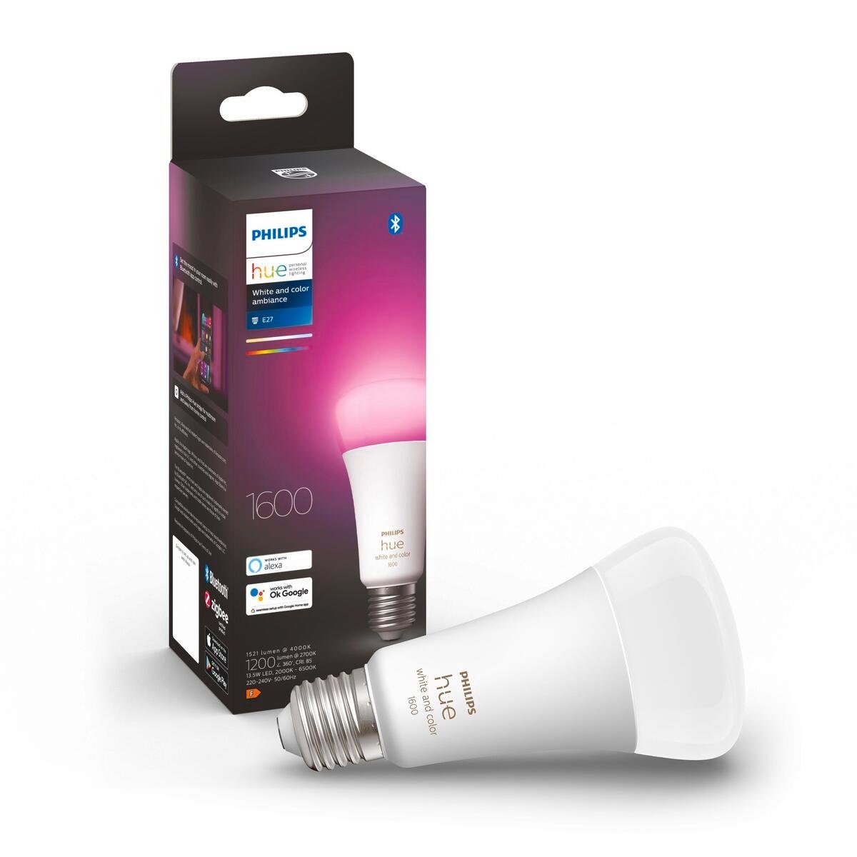 Philips LED-Leuchtmittel E27 E27, Warmweiß, Farbwechsler LED Leuchtmittel Smart Einzelpack