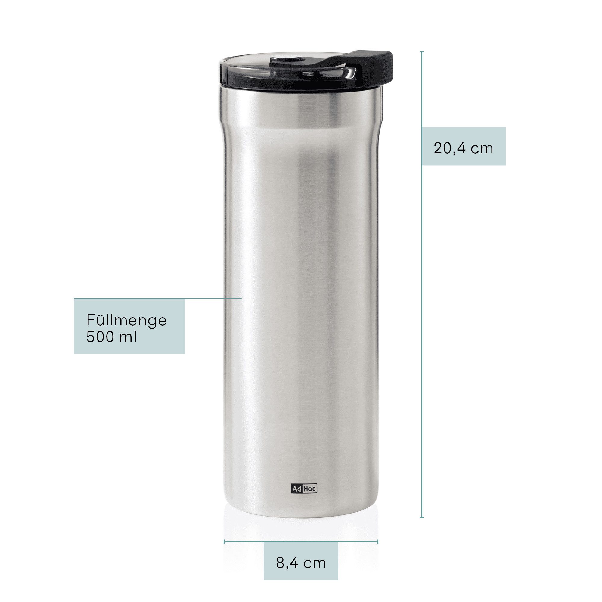 AdHoc Thermobecher Pulse, 1-tlg., Edelstahlgehäuse, Kunststoffdeckel, hält Getränke zuverlässig bis zu 10 Stunden heiß und 12 Stunden kalt