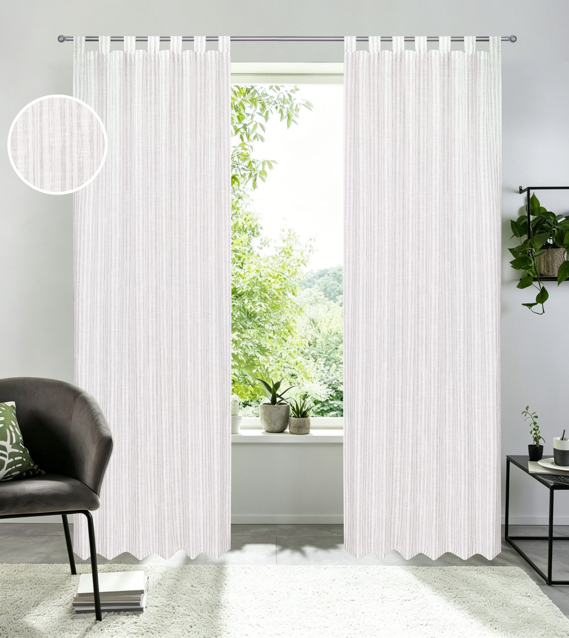 OTTO home Gardine Marric (1 St), Schlaufen, halbtransparent, halbtransparent, Leinenoptik mit Streifen, Schlaufenaufhängung
