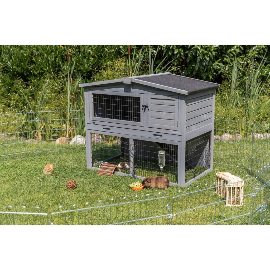 TRIXIE Kleintierstall Kleintierstall mit Freilaufgehege - grau - 124 × 102 × 78 cm