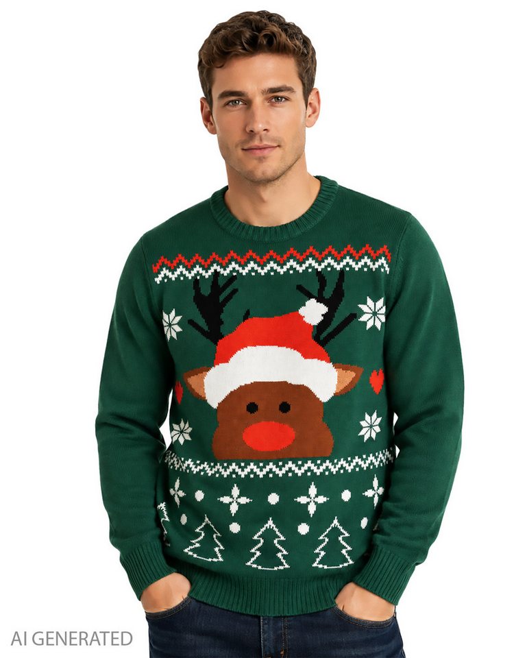United Labels® Weihnachtspullover Rentier mit Weihnachtsmütze
