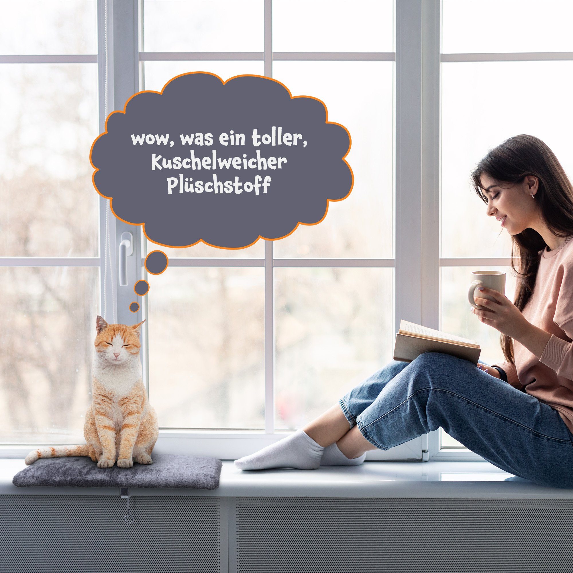 Bestlivings Katzenliege Haustierbett 45x28cm, Polyerster, Flauschiges Fensterliegebett für Katzen Katzenbett für die Fensterbank