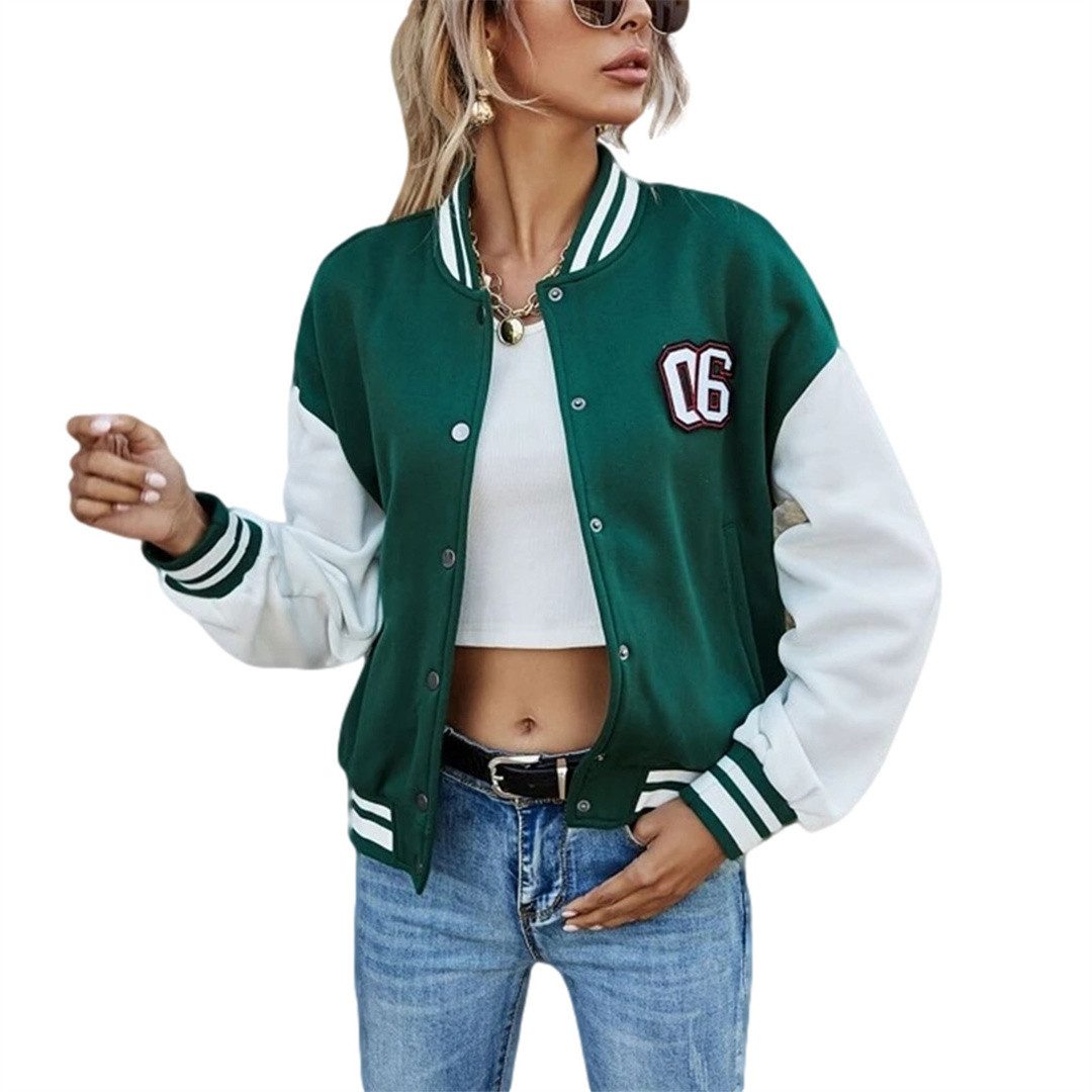 AFAZ New Trading UG Bomberjacke Klassische Retro-Baseballjacke mit Patchwork-Buchstaben (Ladies Sweat Jacket Sweatjacke für Vintage Herbst Frühling)