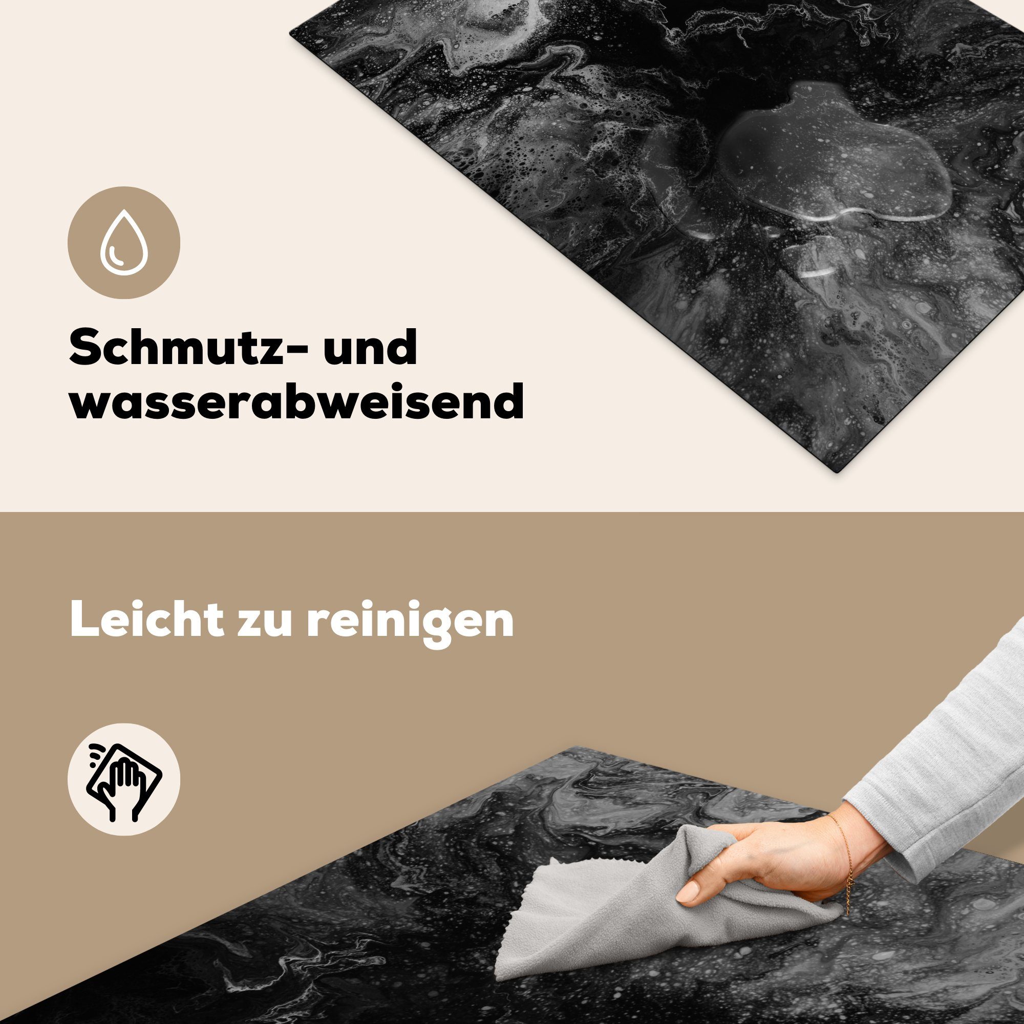 Induktionskochfeld Stein - tlg), cm, (1 Herdblende-/Abdeckplatte Granit MuchoWow küche, - Weiß, Schutz Vinyl, 81x52 die für - Schwarz Ceranfeldabdeckung