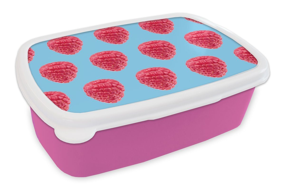 Brotdose Himbeere Kunststoff, Muster Rosa, - Lunchbox Brotbox Kunststoff Erwachsene, Snackbox, Kinder, für Mädchen, MuchoWow - (2-tlg),