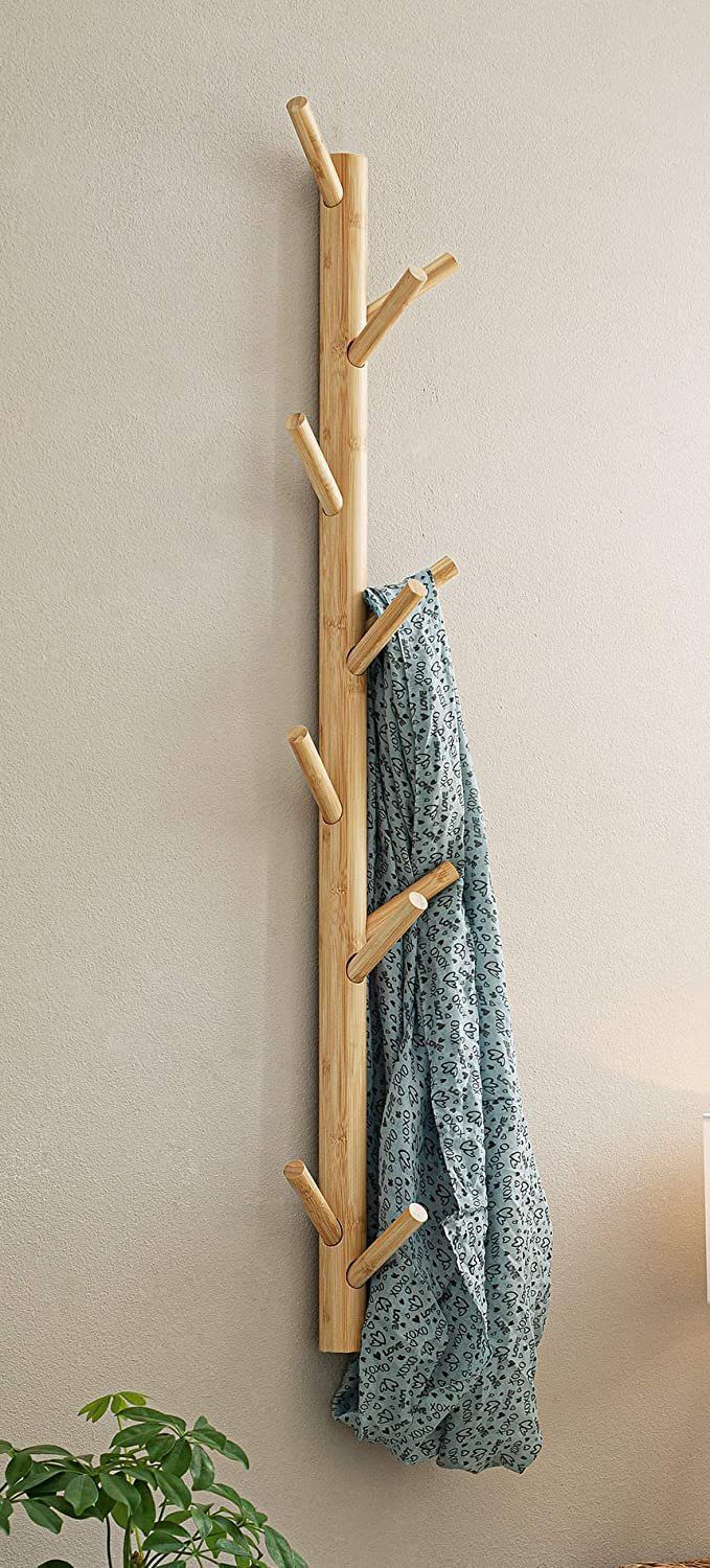Dekoleidenschaft Wandgarderobe aus Bambus mit 11 Haken, 100 cm hoch, im