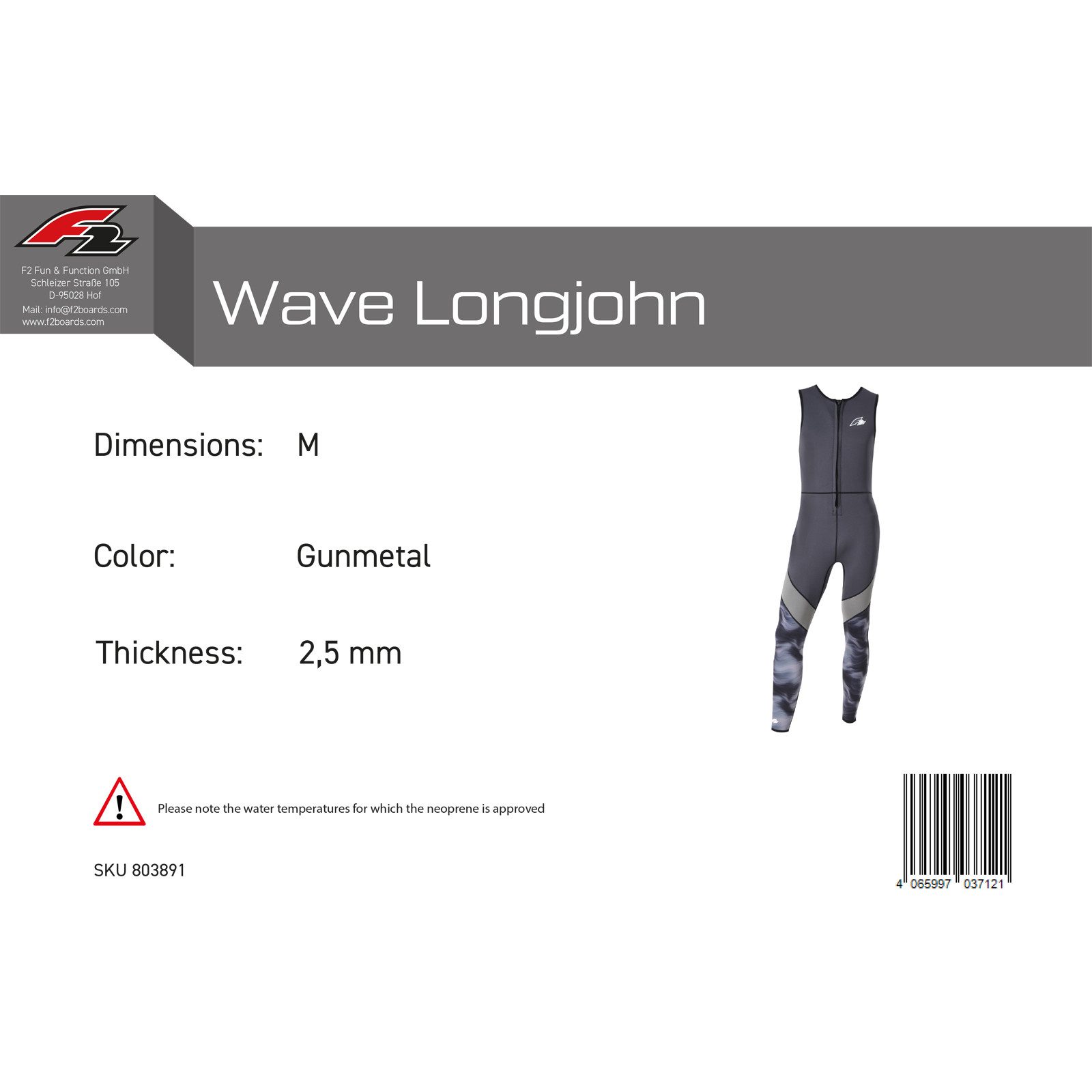 F2 Neoprenanzug F2 Herren Neopren Anzug Wave Longjohn 2,5 mm XL Anthrazit – Bild 2 von 3
