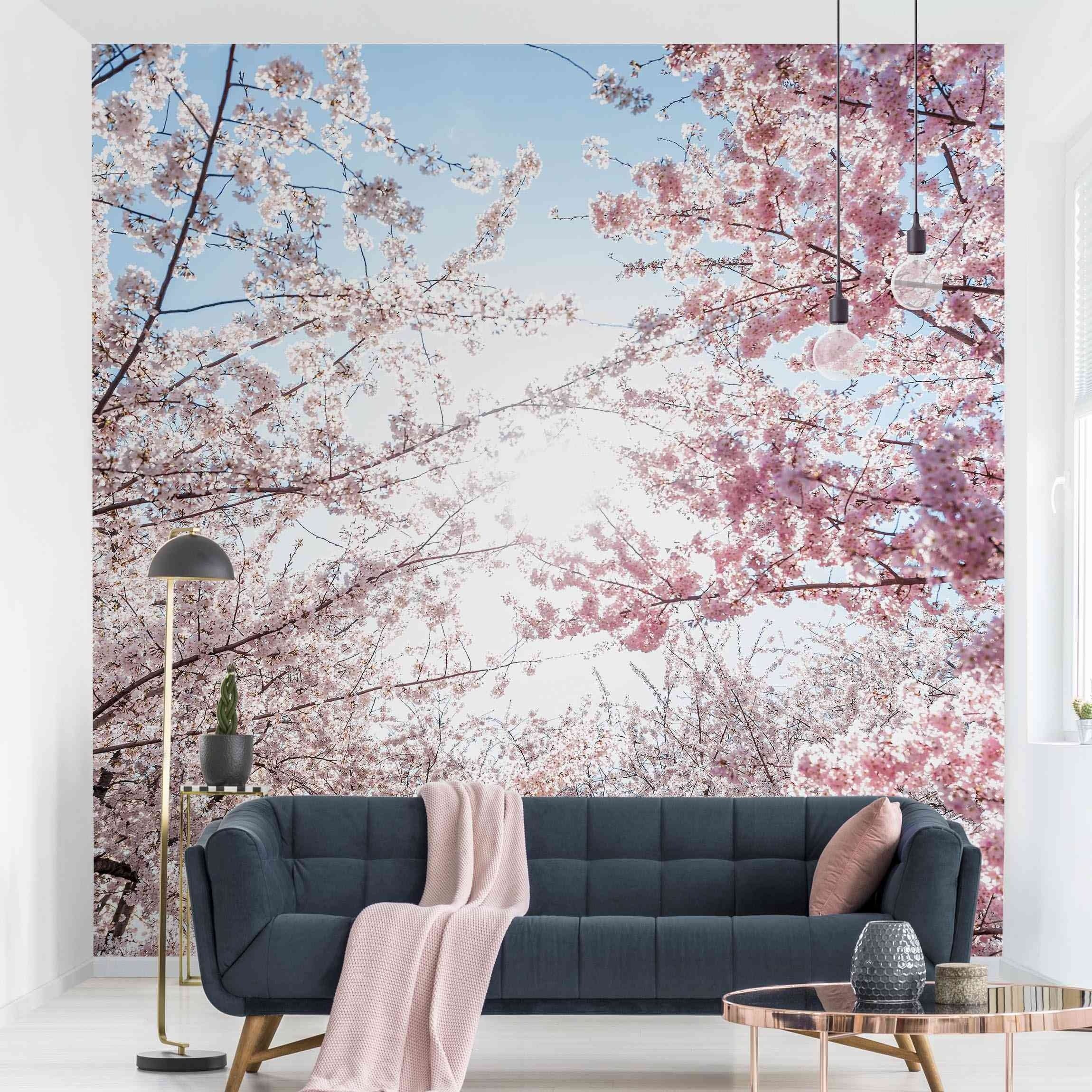 Bilderdepot24 Fototapete Blumen Kirschblütenzweigen Blumentapete Floral Natur Modern Kunst, Glatt, Matt, (Vliestapete inkl. Kleister oder selbstklebend), Wohnzimmer Schlafzimmer Küche Flur Motivtapete Vliestapete Wandtapete