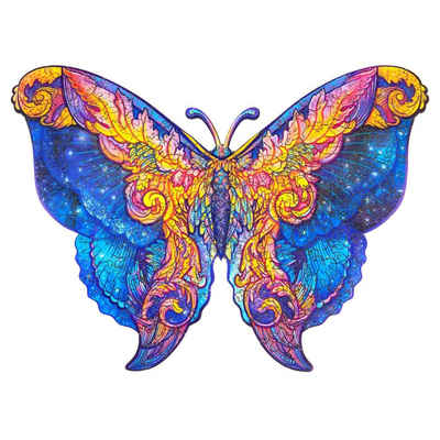 Unidragon Puzzle 199-tlg. Holzpuzzle Intergalaxy Butterfly Medium 32x23 cm, Puzzleteile