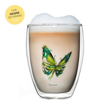 Creano Teeglas Creano doppelwandiges Tee-Glas, Latte Macchiato, Thermobecher Schmette, Glas, 1x bedrucktes Glas