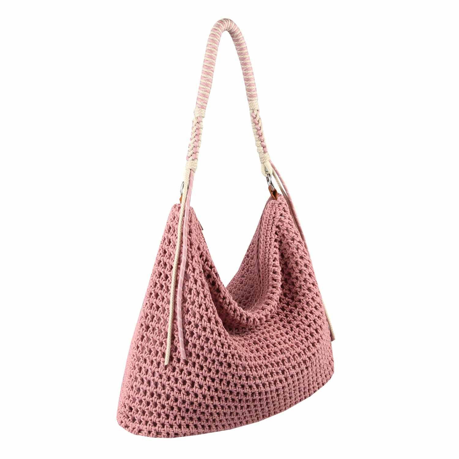 ITALYSHOP24 Schultertasche DAMEN TASCHE Boho Shopper Strohtasche Hobo Geflecht Häkeltasche Textil, Sommer Basttasche Strand Retro Reise Freizeit Urlaub Beuteltasche
