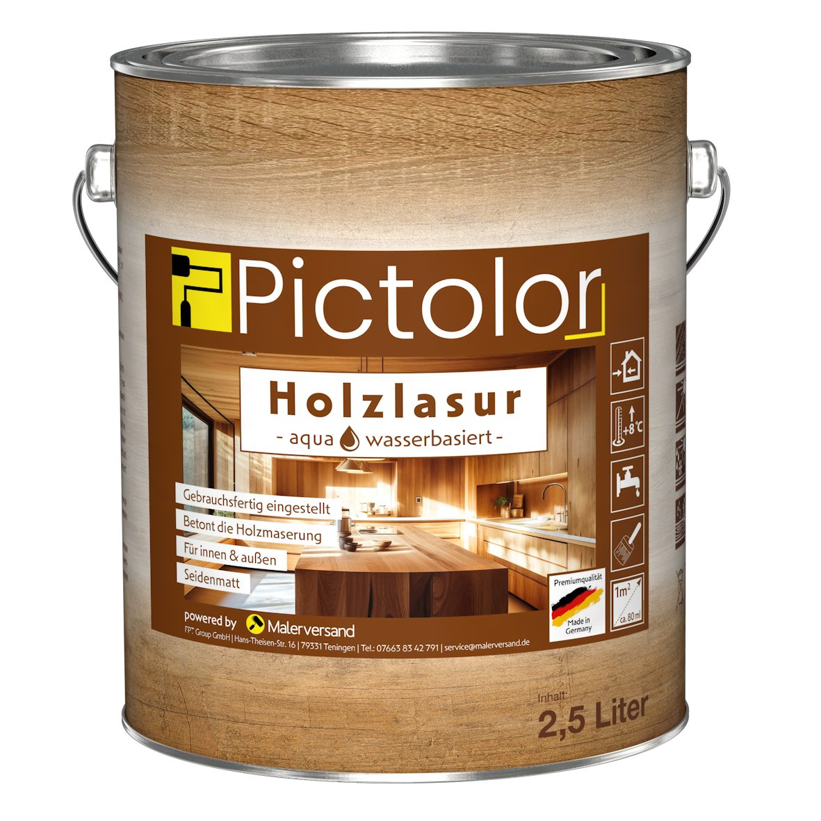 Lack Pictolor® Holzlasur Aqua Wasserbasiert2,5 LiterMahagoni