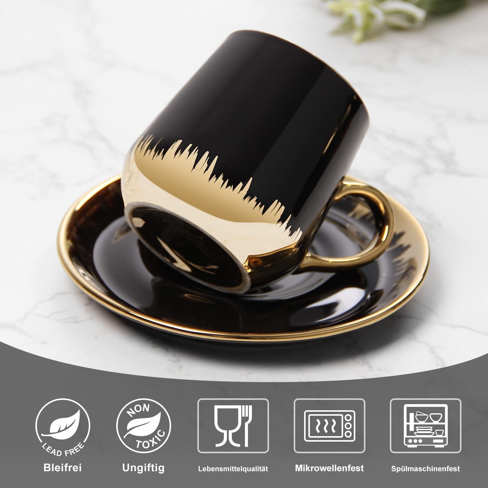 Pampa Bay Cappuccinotasse Mit Untertasse – Porzellan, Goldene Akzente, 7,6x19,7 Cm
