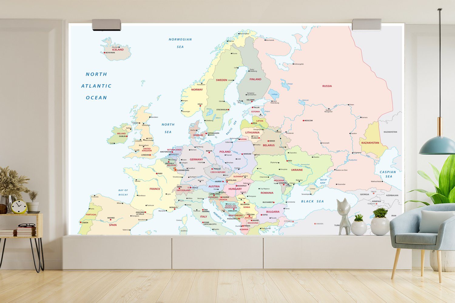 St), Matt, Fototapete für Fototapete bedruckt, Küche, (5 - MuchoWow Karte Europa Schlafzimmer Wohnzimmer Vliestapete Topographie, -