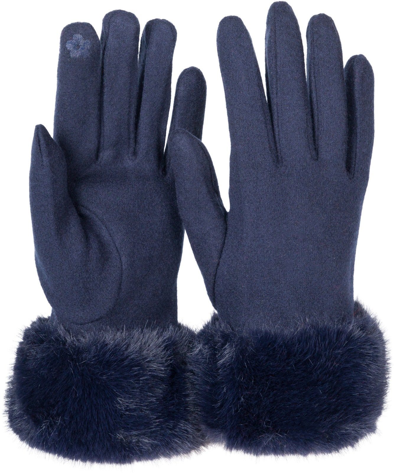 styleBREAKER Fleecehandschuhe Unifarbene Handschuhe Touchscreen mit Kunstfell Dunkelblau