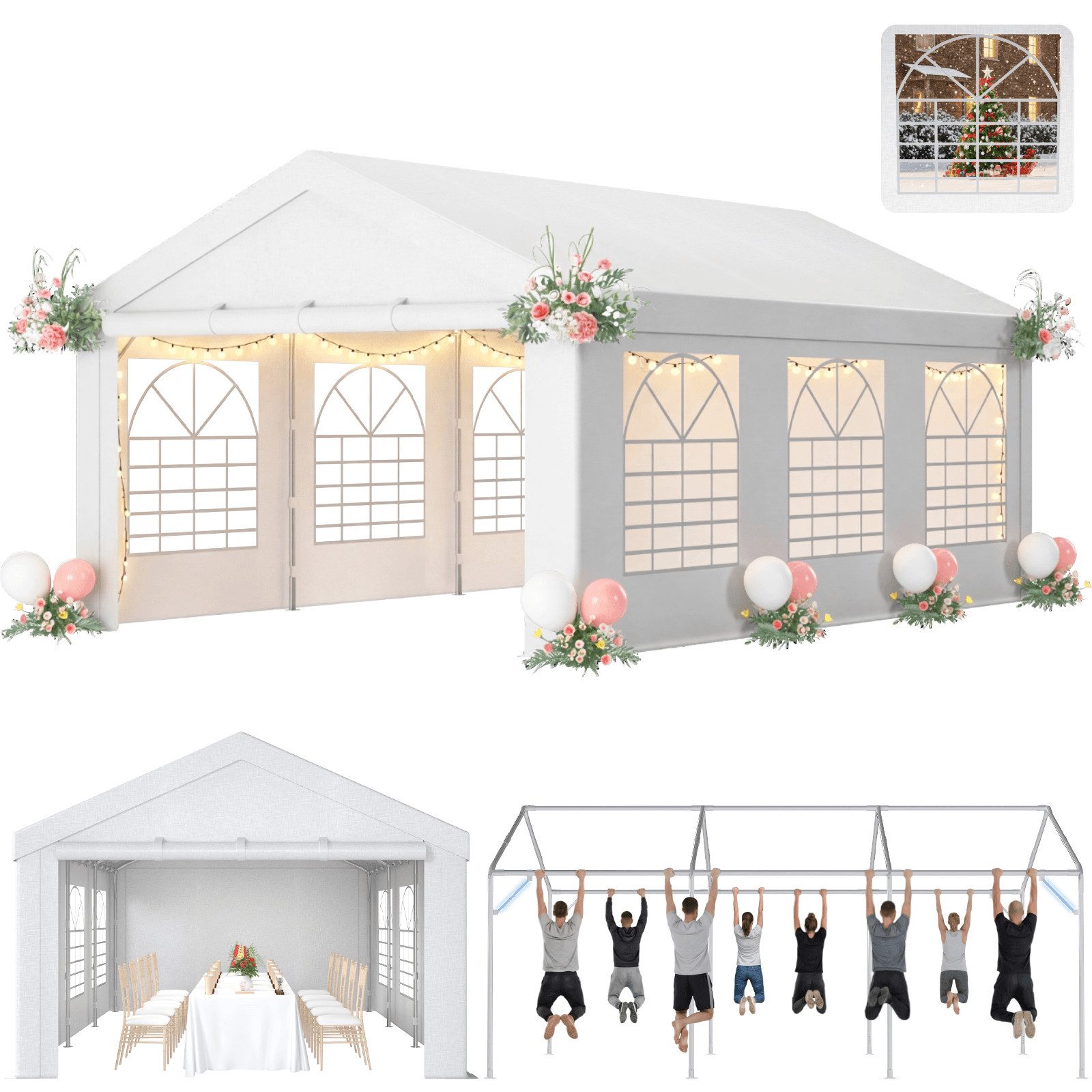HOMALL Pavillon Partyzelt 3x4/3x6/4x6/4x8/4x10m, Pavillon winterfest und wasserdicht, mit 4 Seitenteilen, (Stabil Stahlrahmen, wasserdichtes UV-beständiges Polyester-Dach, ideal für Terrasse, Garten, Partys und Events), Vollverzinkter Stahlrahmen und hoch