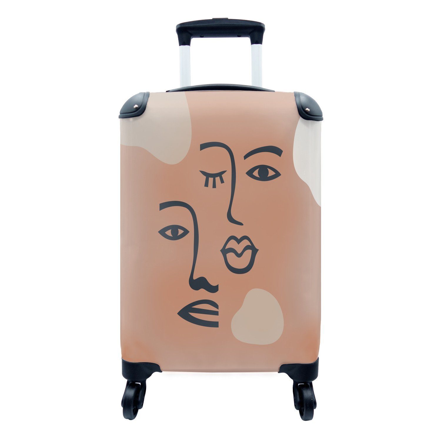 MuchoWow Handgepäckkoffer Pastell - Gesicht - Braun, 4 Rollen, Reisetasche mit rollen, Handgepäck für Ferien, Trolley, Reisekoffer