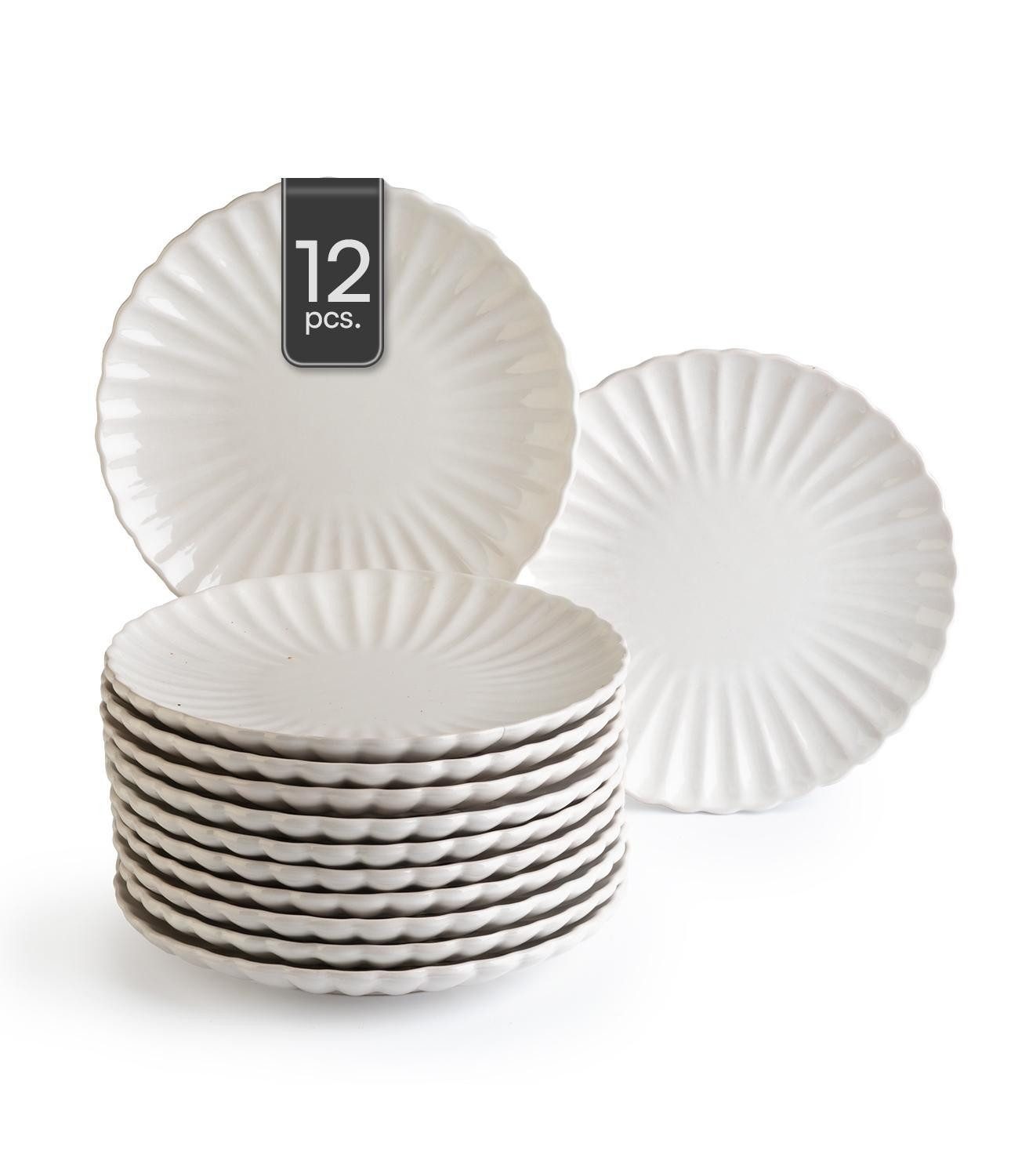 HIT Trading Десертная тарелка GROOVES, Ø 19,5 cm, Creme, Steingut, (12 St), Spülmaschinengeeignet