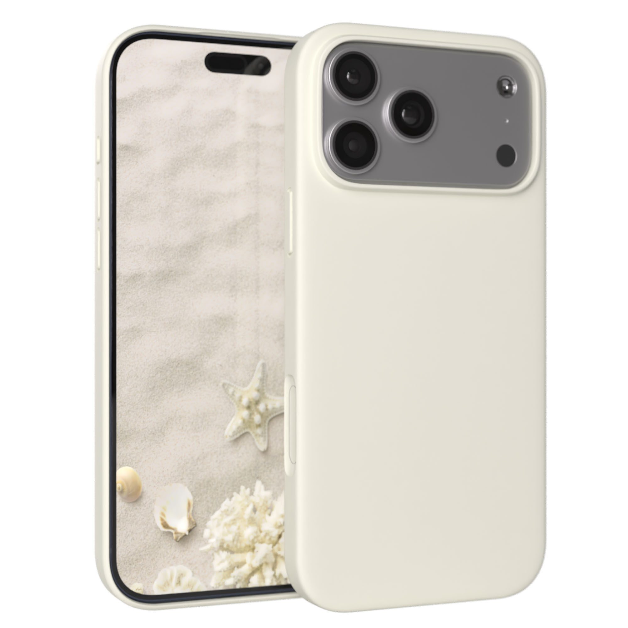 EAZY CASE Handyhülle für Apple iPhone 17 Pro Max Hülle Silikon 6,9 Zoll, Hülle Silikon mit Displayschutz Handy Softcase Slimcover Taupe / Beige