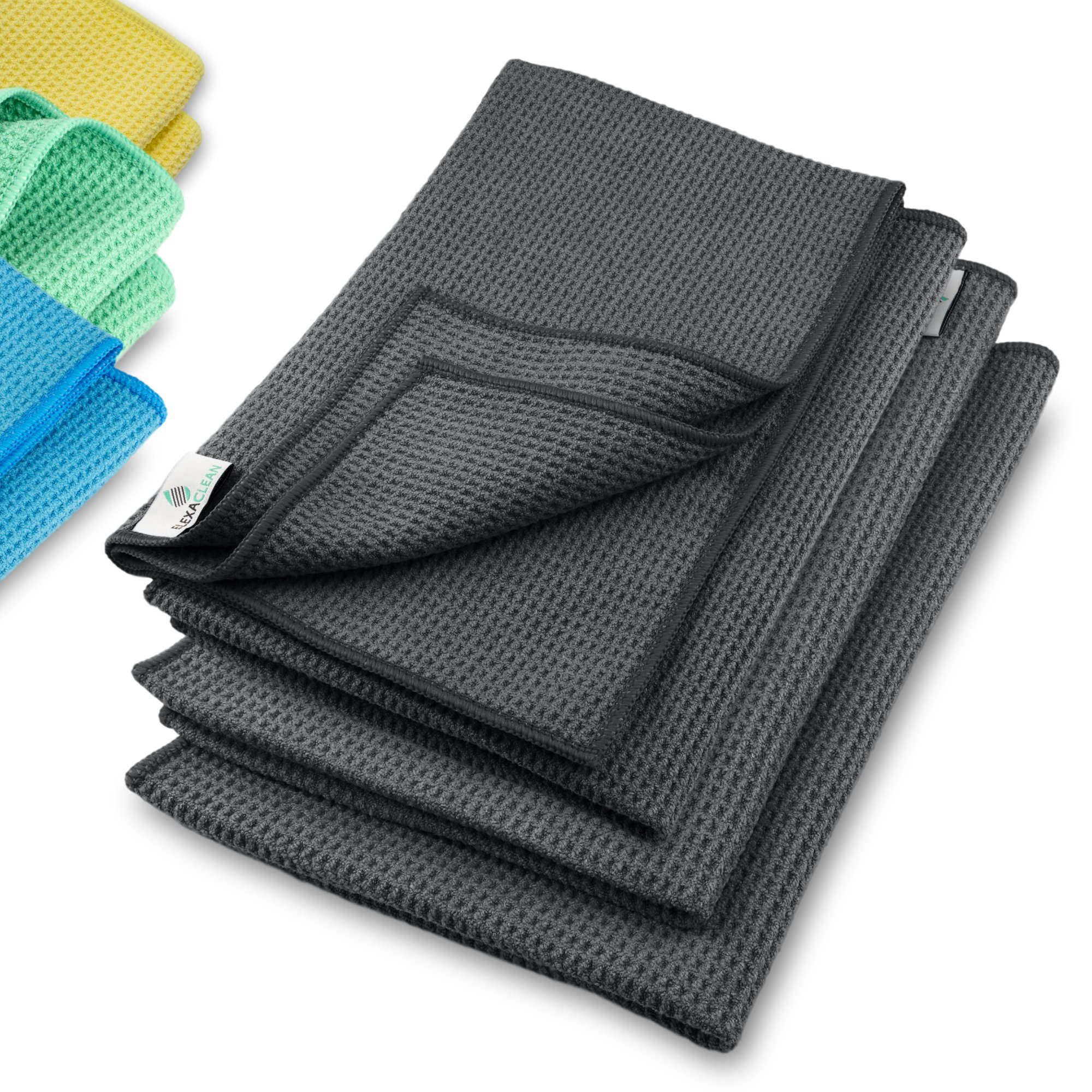 ELEXACLEAN Waffeltuch Trockentuch Mikrofasertuch (80% Polyester, 20% Polyamid, Set, 4-tlg., 60x40 cm, streifenfrei, fusselfrei, saugstark)