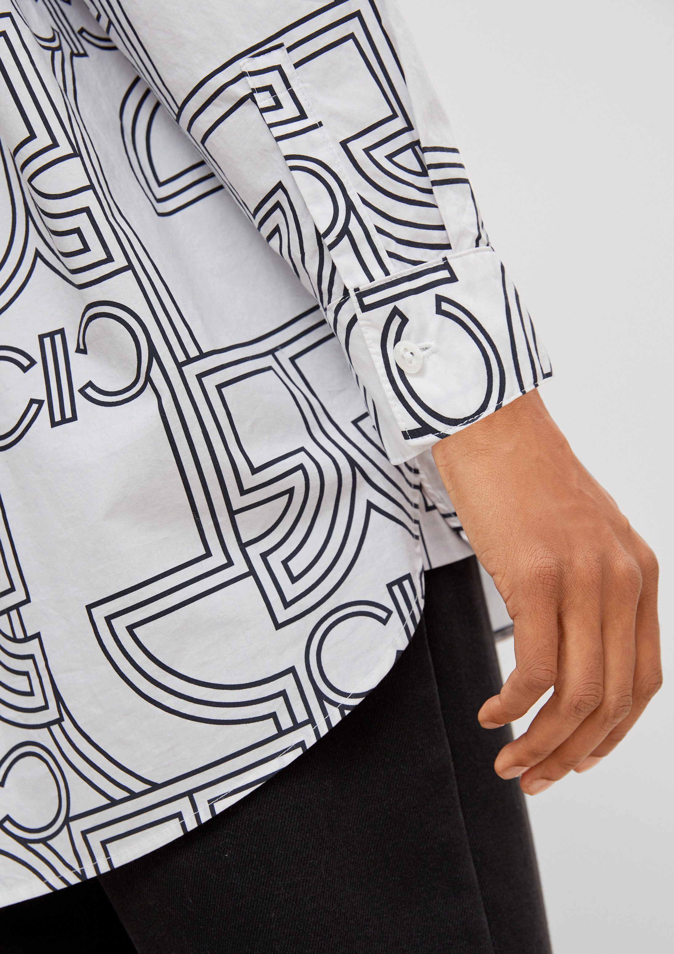 comma Langarmbluse Bluse Lockere Label-Bluse