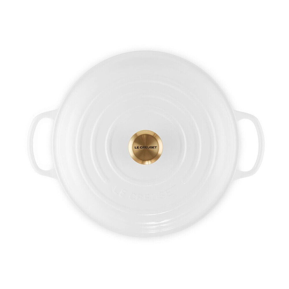 LE CREUSET Bräter Gourmet-Profitopf mit Deckel 30 cm Signature White, Gusseisen, flacher Schmortopf, Cocotte, Servierpfanne, ca. 3-4 Pers., Ø30cm, weiß