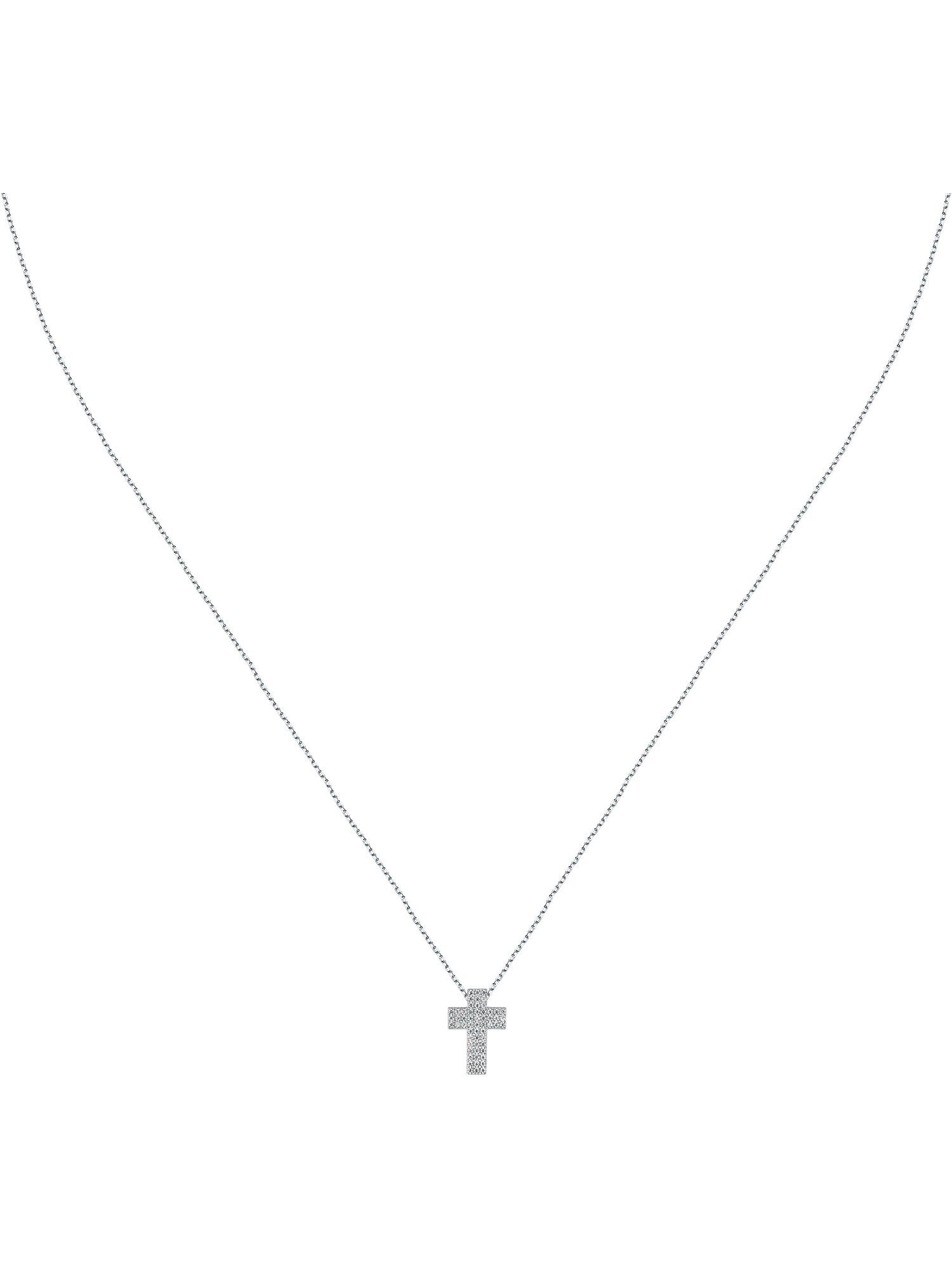 Collier FAVS Damen-Kette 375er Weißgold 57 Zirkonia Kreuz