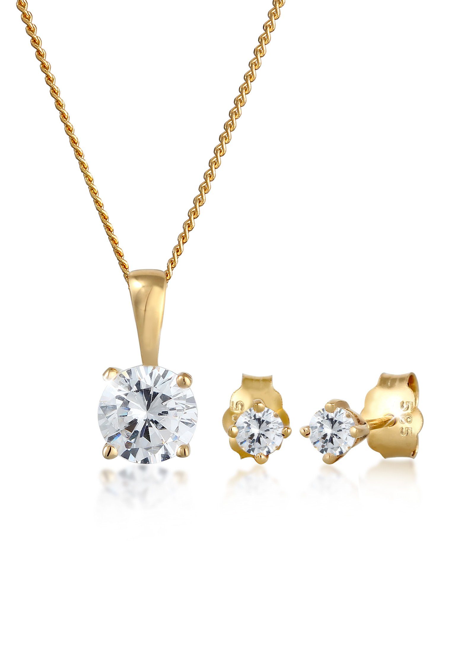 Elli Premium Schmuckset Zirkonia 585 Gelbgold