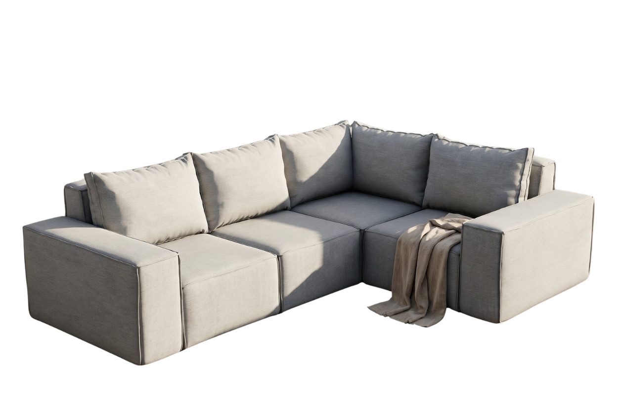 Friderik-EU Gartensofa Garten-Ecksofa 246x181 cm, wasserdichter Bezug, 5 Sitzplätze, moderne Jeans-Optik, einfache und schnelle Montage