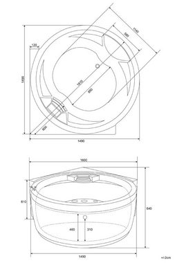 HOME DELUXE Whirlpool GALOS, 6 Düsen, Wasserfall, Whirlpool für bis zu 2 Personen, LED-Beleuchtung